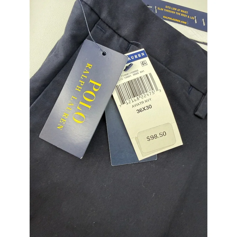 Polo Ralph Lauren Mens Stretch Slim Fit Chino Pants Navy Blue 36x30 NEW MSRP 89